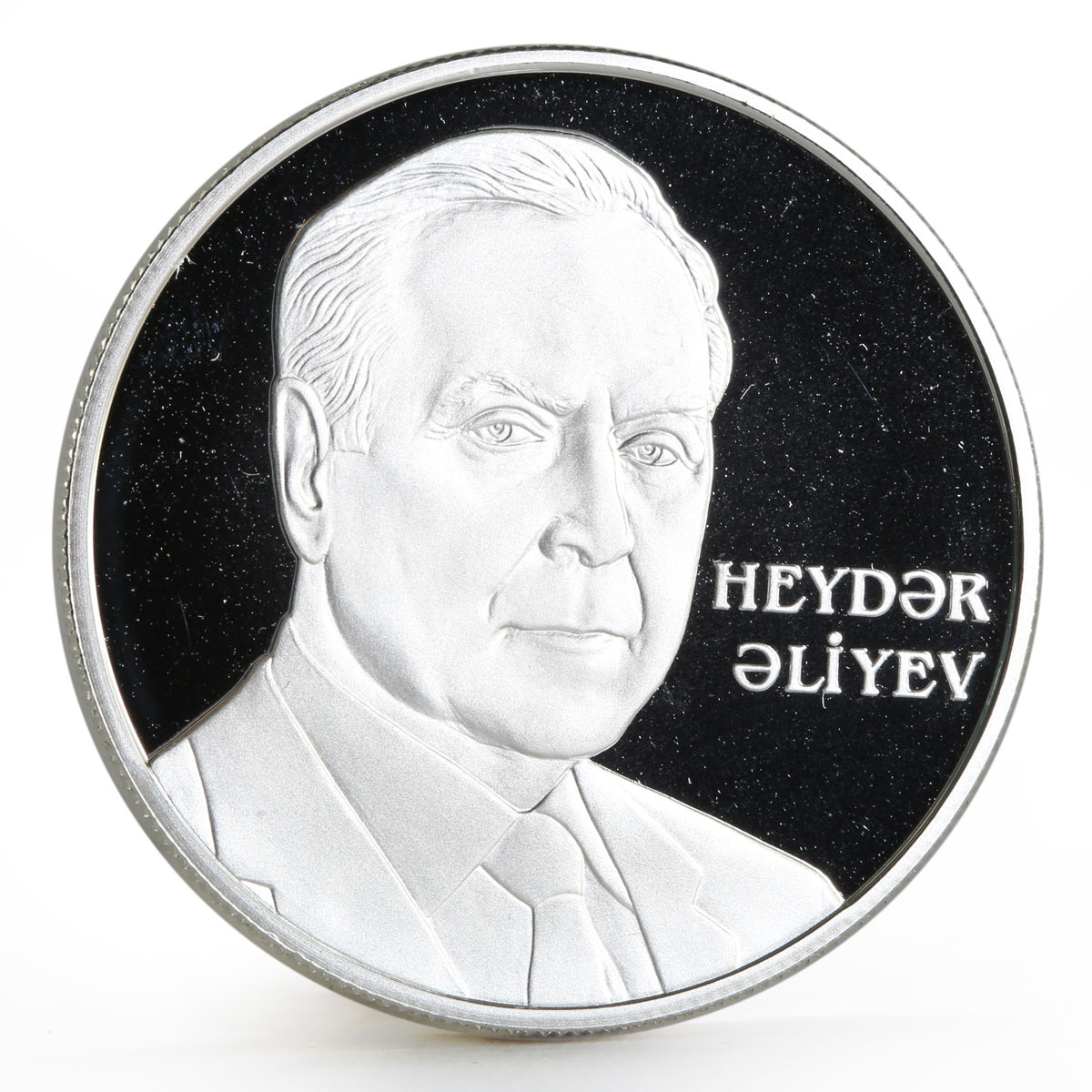 Azerbaijan 50 manat Heydar Aliyev President Map silver proof coin 2004