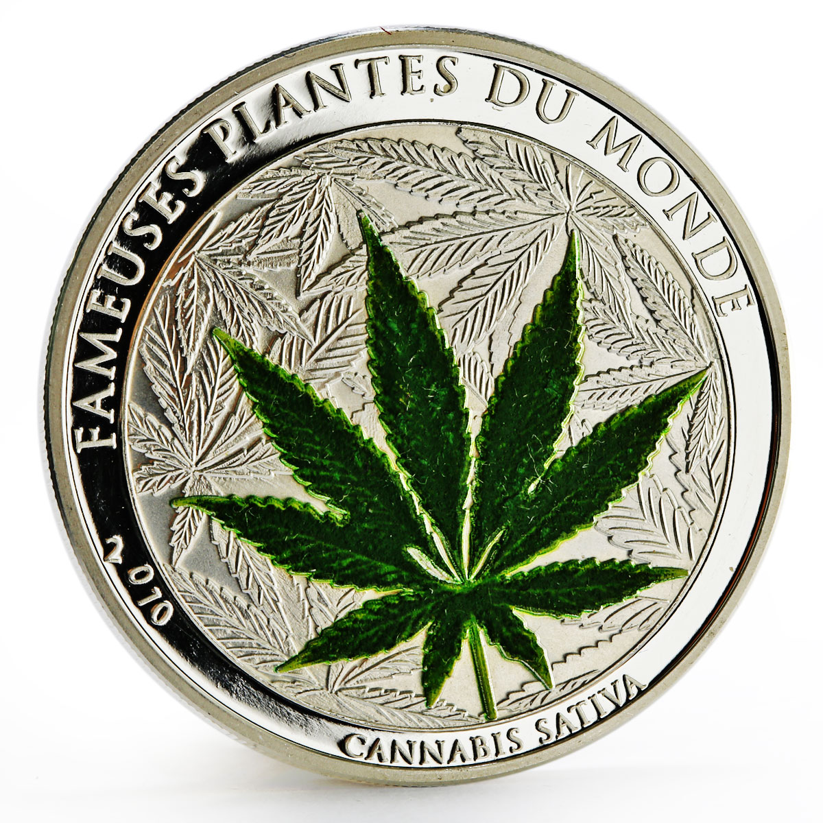 Benin 1000 francs Famous World Plants series Cannabis Sativa silver coin 2010