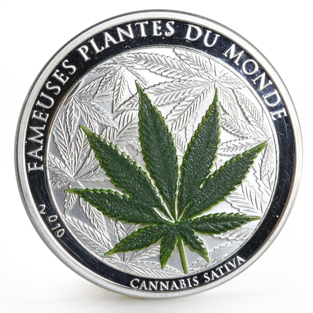 Benin 1000 francs Famous World Plants series Cannabis Sativa silver coin 2010