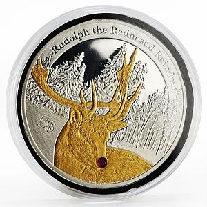 Kiribati 5 dollars Animals Rudolph Rednosed Deer gilded silver coin 2012