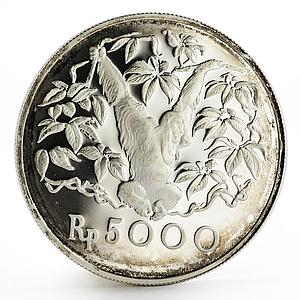 Indonesia 5000 rupiah Animal series Orangutan proof silver coin 1974