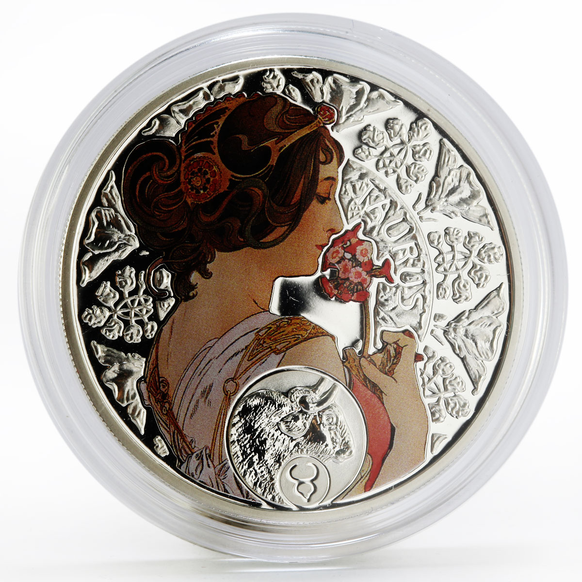 Niue 1 dollar Alfonso Mucha Signs of the Zodiac Taurus silver colored proof 2011