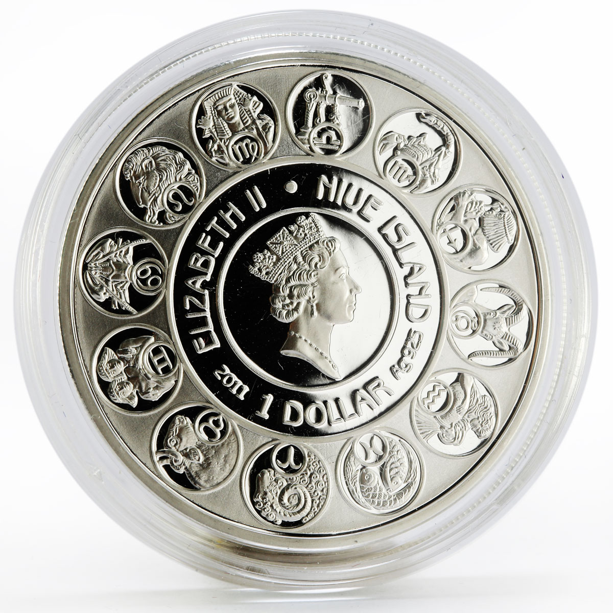 Niue 1 dollar A. Mucha Zodiac series Sagittarius colored silver coin 2011