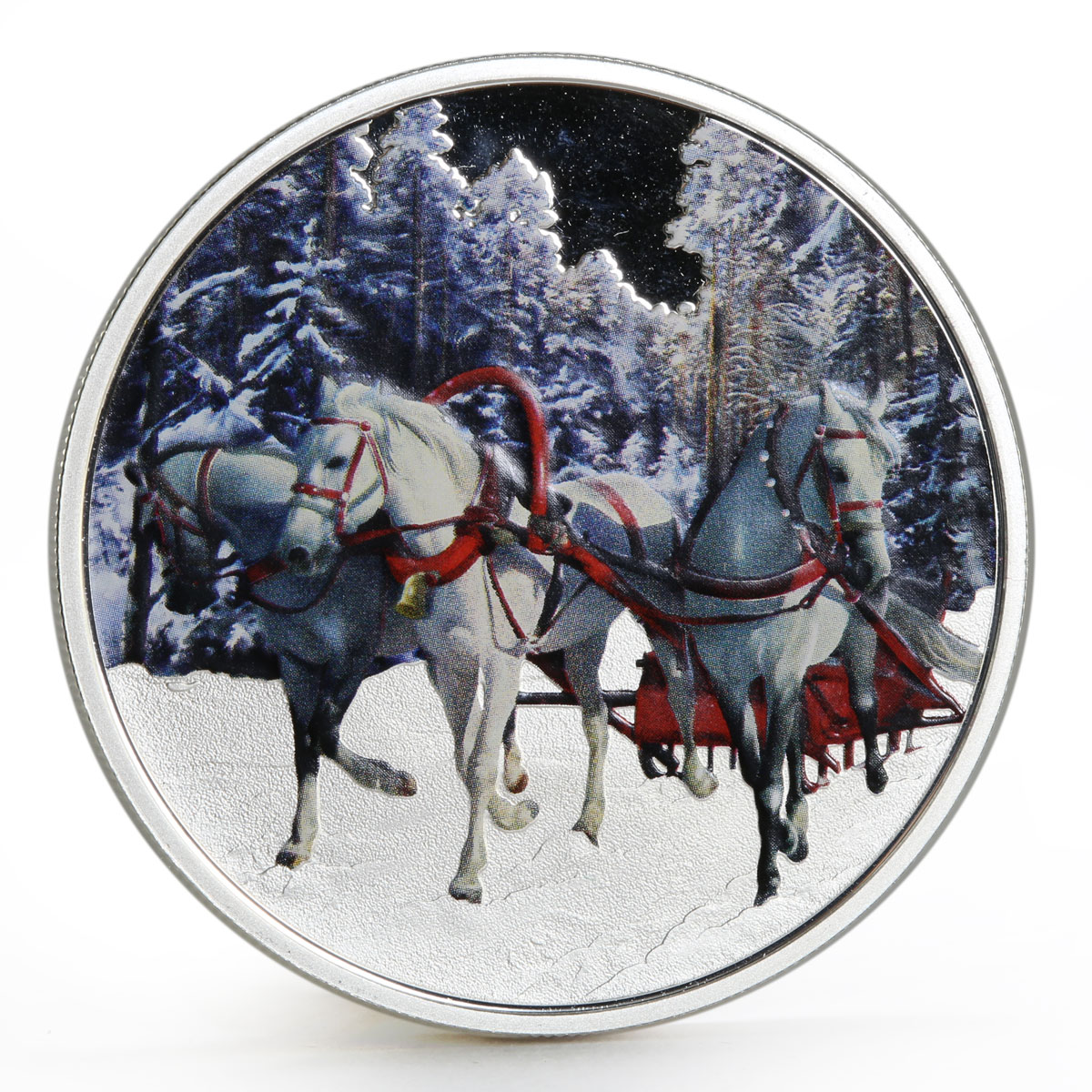 Tokelau 1 dollar Russian Troika Horses colored silver proof coin 2014