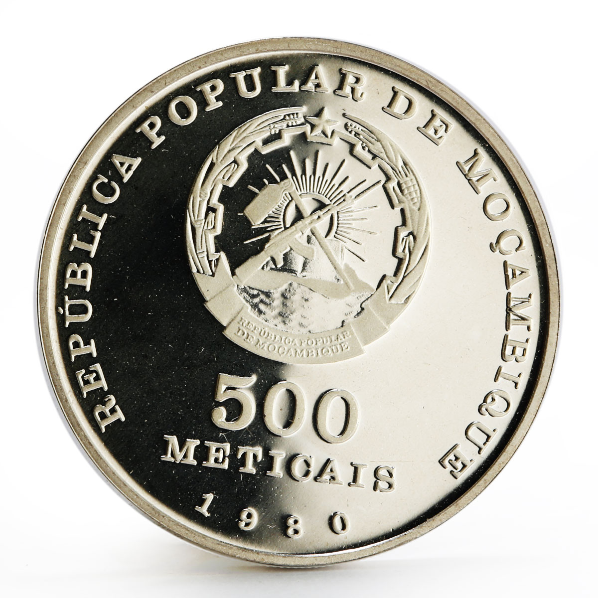 Mozambique 500 meticais 5th Anniversary of Independence Freedom silver coin 1980