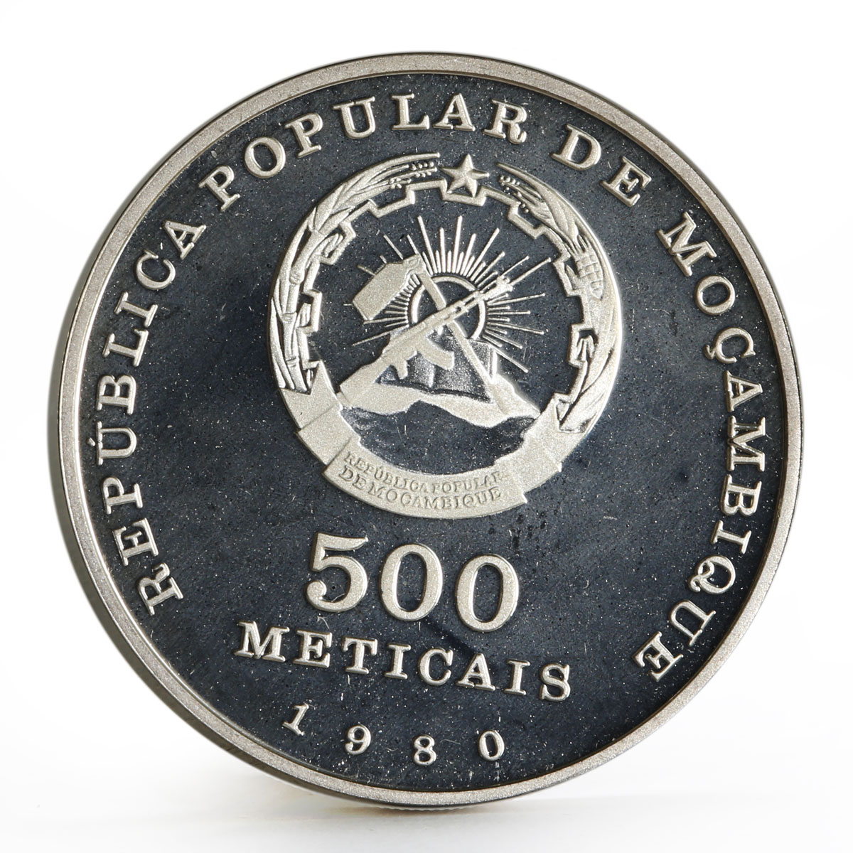 Mozambique 500 meticais 5th Anniversary of Independence Freedom silver coin 1980