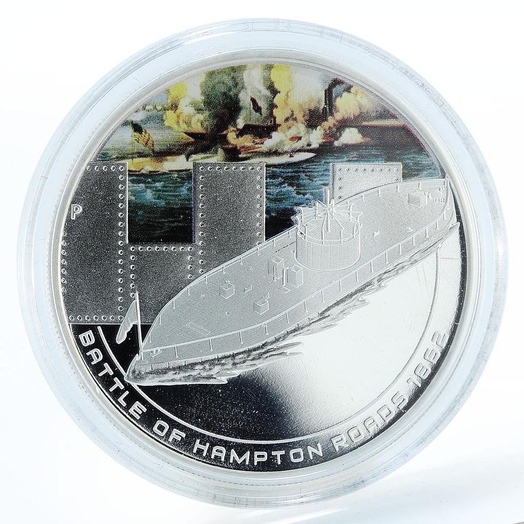 Cook Islands 1 dollar Famous Naval Battles Hampton Roads Ship silver coin 2010