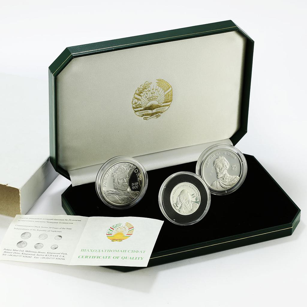 Tajikistan set of 3 coins 20th Anniversary of Independence silver coins 2011