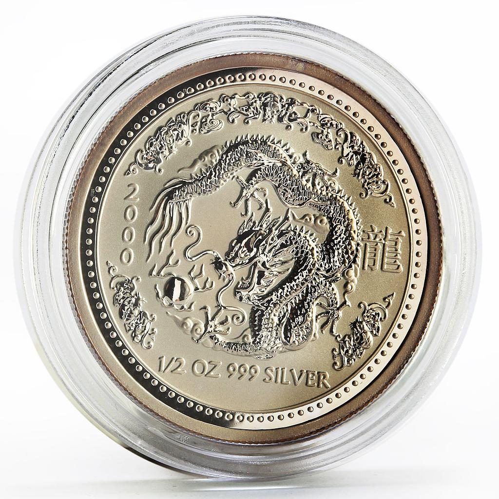 Australia 50 cents Lunar Calendar series I Year of the Dragon silver coin 2000