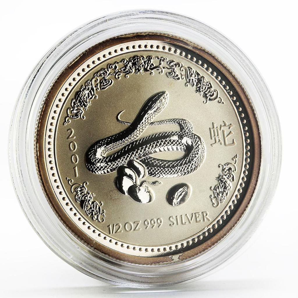Australia 50 cents Lunar Calendar series I Year of the Snake silver coin 2001