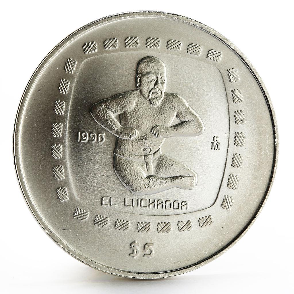 Mexico 5 pesos Precolombina series El Luchador silver coin 1996