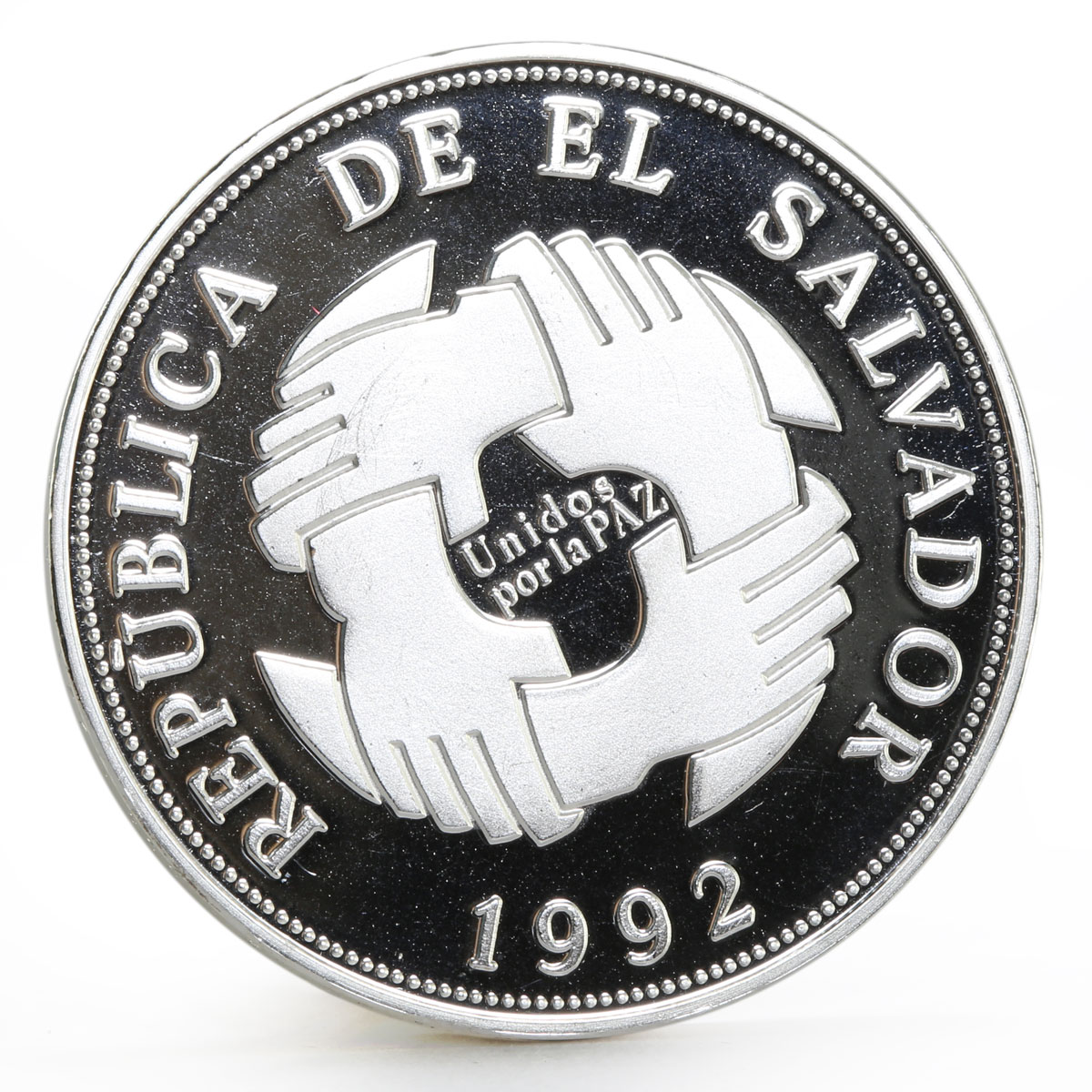 Salvador 150 colones Union for the Peace series United Humanity silver coin 1992