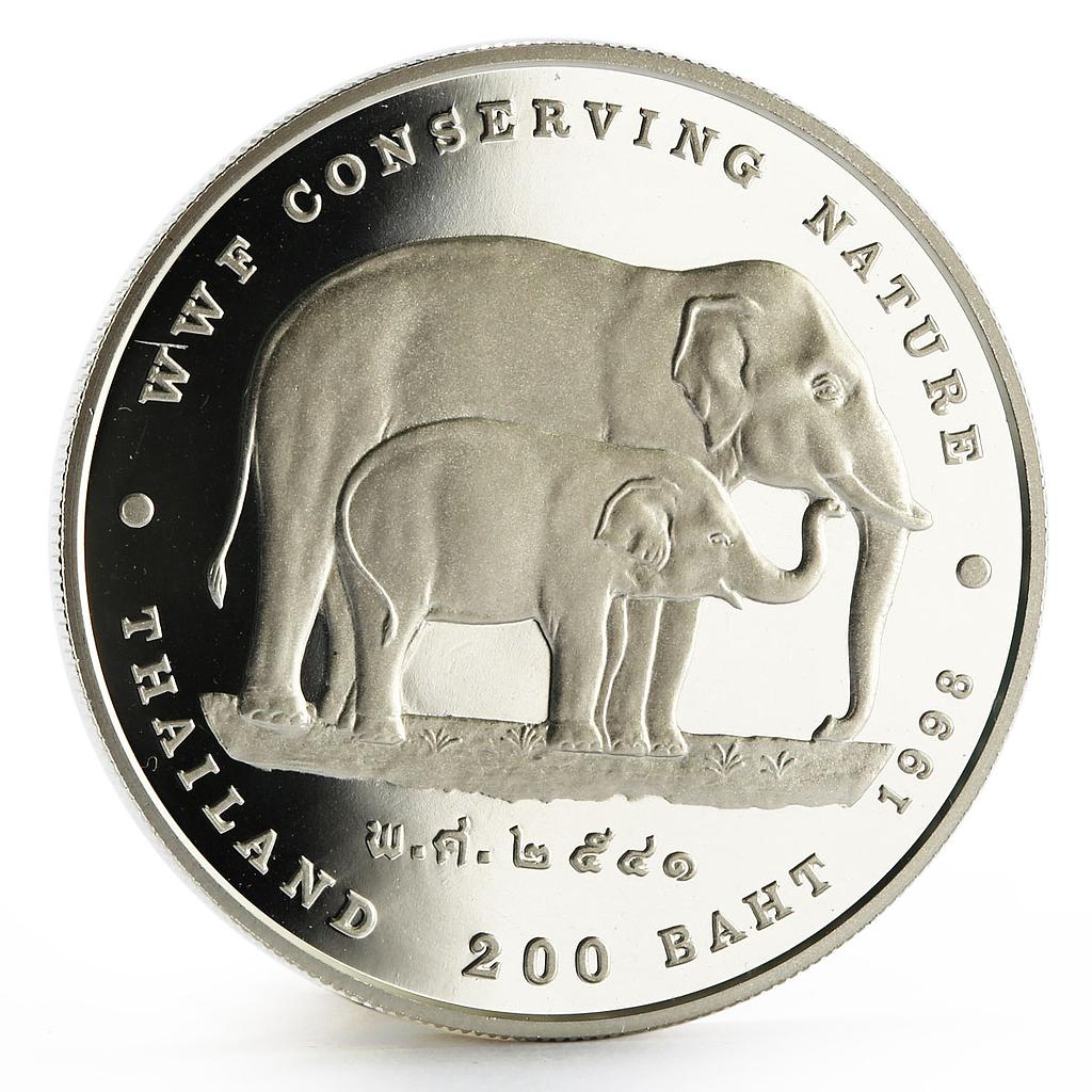 Thailand 200 baht WWF Conserving Nature series The Elephants silver coin 1998