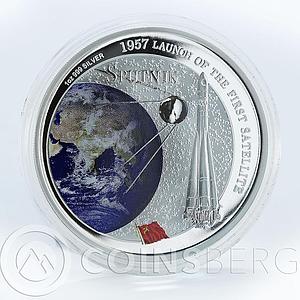 Fiji 2 dollars Sputnik 1957 Launch of the First Satellite Space silver coin 2007