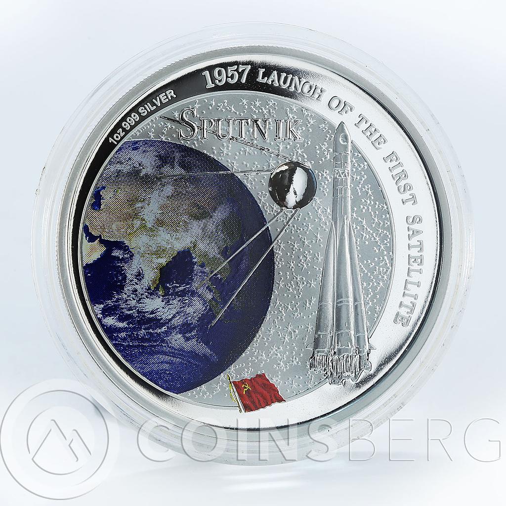 Fiji 2 dollars Sputnik 1957 Launch of the First Satellite Space silver coin 2007