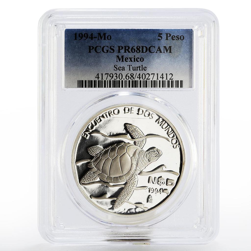 Mexico 5 pesos Pacific Ridley Sea Turtle PR68 PCGS proof silver coin 1994