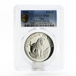 Niger 10 francs The Lion Probe Trial Essai Piedfort SP64 PCGS silver coin 1968