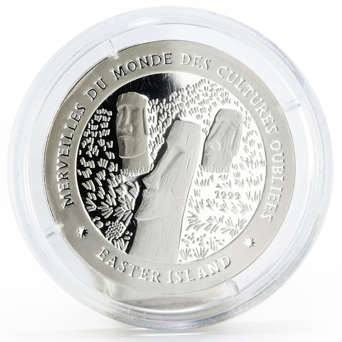 Chad 1000 francs Forgotten Cultures series Easter Island proof silver coin 1999