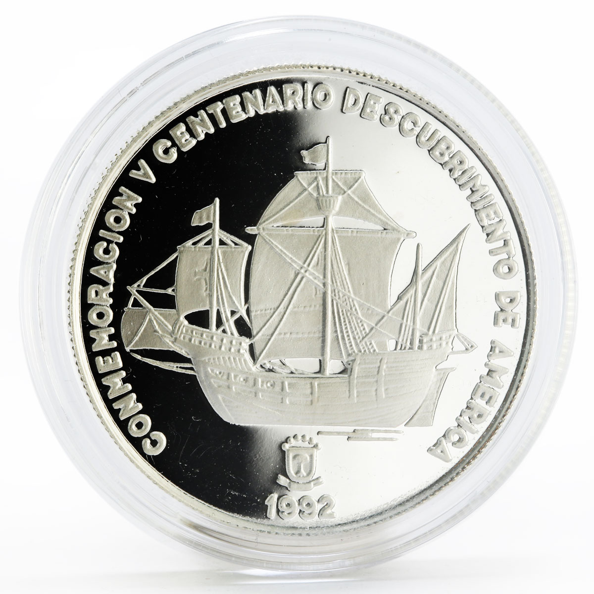 Equatorial Guinea 7000 francs Discovery of America Ship proof silver coin 1992