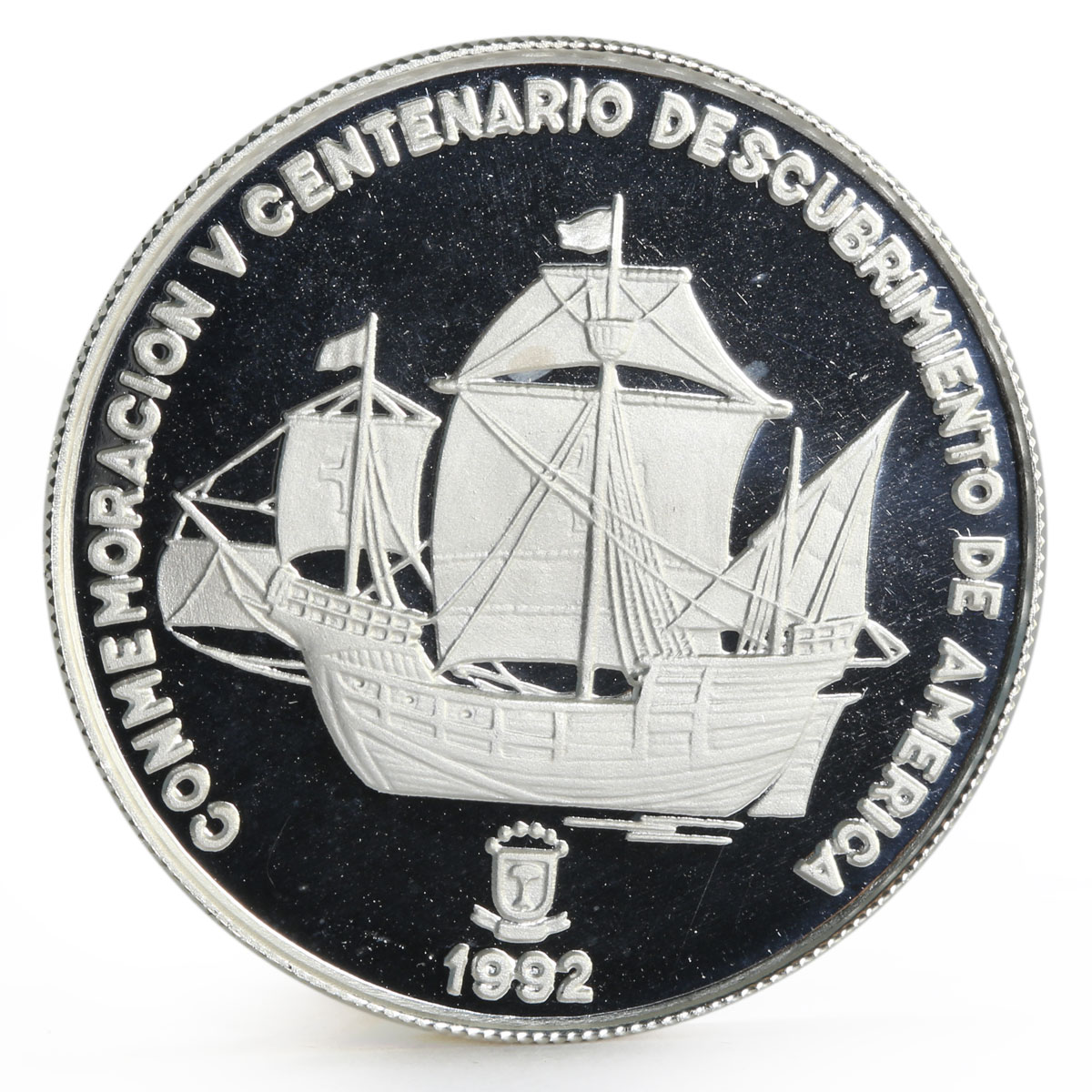 Equatorial Guinea 7000 francs Discovery of America Ship proof silver coin 1992