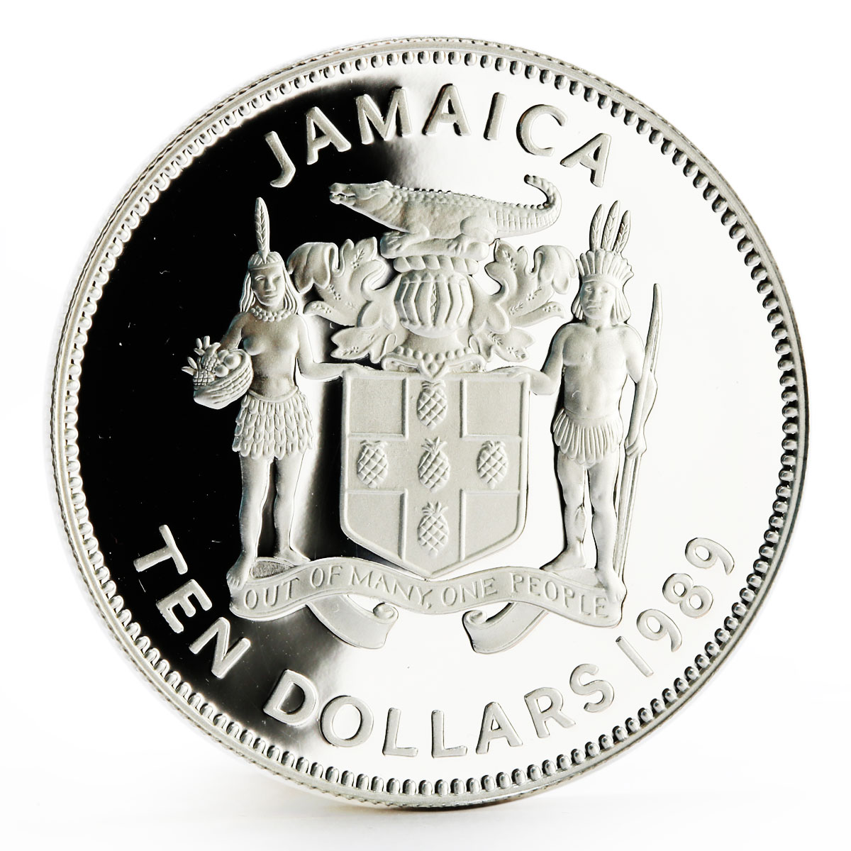 Jamaica 10 dollars Discovering of the New World Columbus Ship silver coin 1989