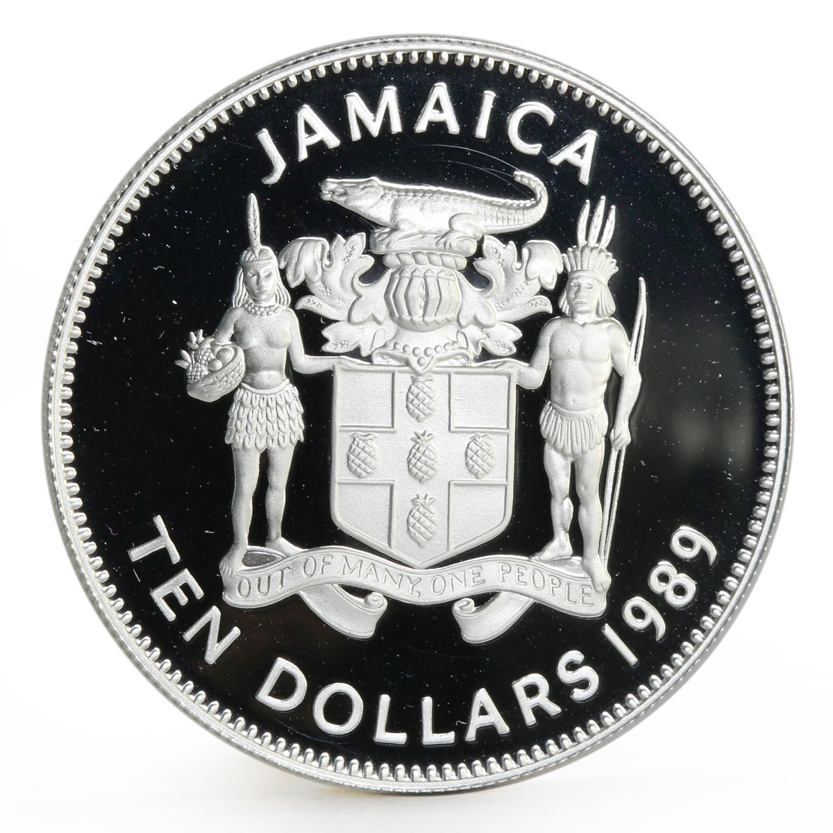 Jamaica 10 dollars Discovering of the New World Columbus Ship silver coin 1989