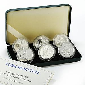 Turkmenistan set of 6 coins Endangered Wildlife proof silver coins 1999