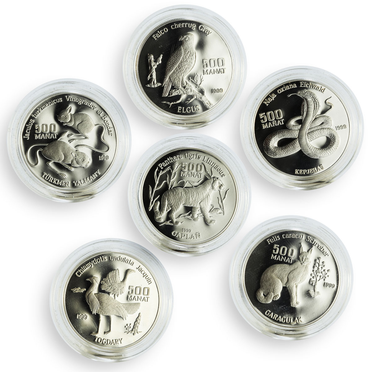 Turkmenistan set of 6 coins Endangered Wildlife proof silver coins 1999