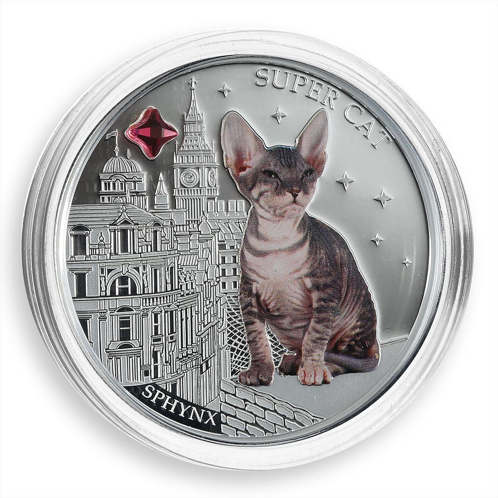 Fiji 2 dollars Super Cat Sphynx Home Pet colored silver coin 2013