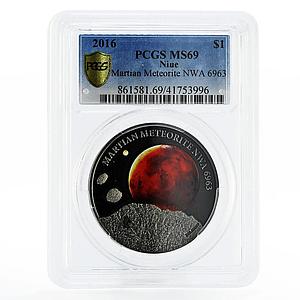 Niue 1 dollar Space series Martian Meteorite NWA 6963 MS69 PCGS silver coin 2016