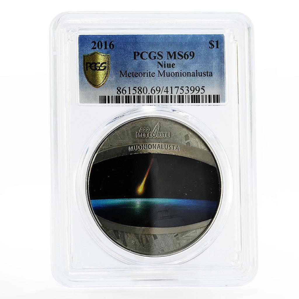 Niue 1 dollar Space series Muonionalusta Meteorite MS69 PCGS silver coin 2016