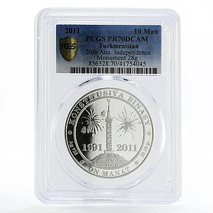 Turkmenistan 10 manat 20 years of Independence PR70 PCGS proof silver coin 2011
