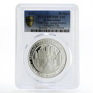 Turkmenistan 50 manat 20th Anniversary Idependence PR70 PCGS silver coin 2011