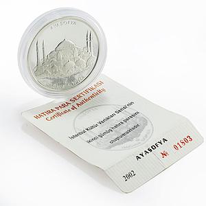 Turkey 10000000 lira Famous Mosques series Haghia Sophia proof silver coin 2002