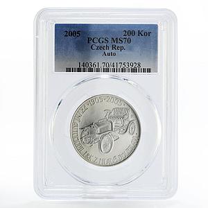 Czech Republic 200 korun Centennial of Car Production MS70 PCGS silver coin 2005