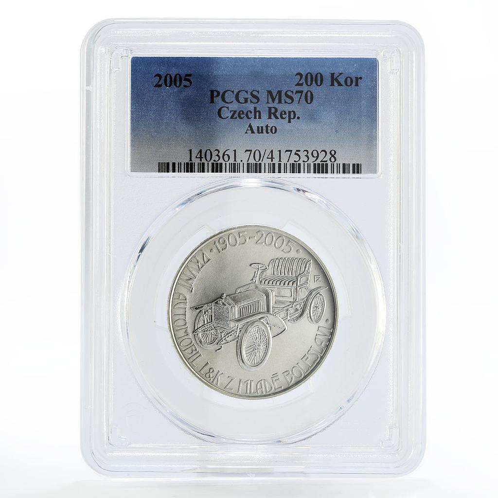 Czech Republic 200 korun Centennial of Car Production MS70 PCGS silver coin 2005