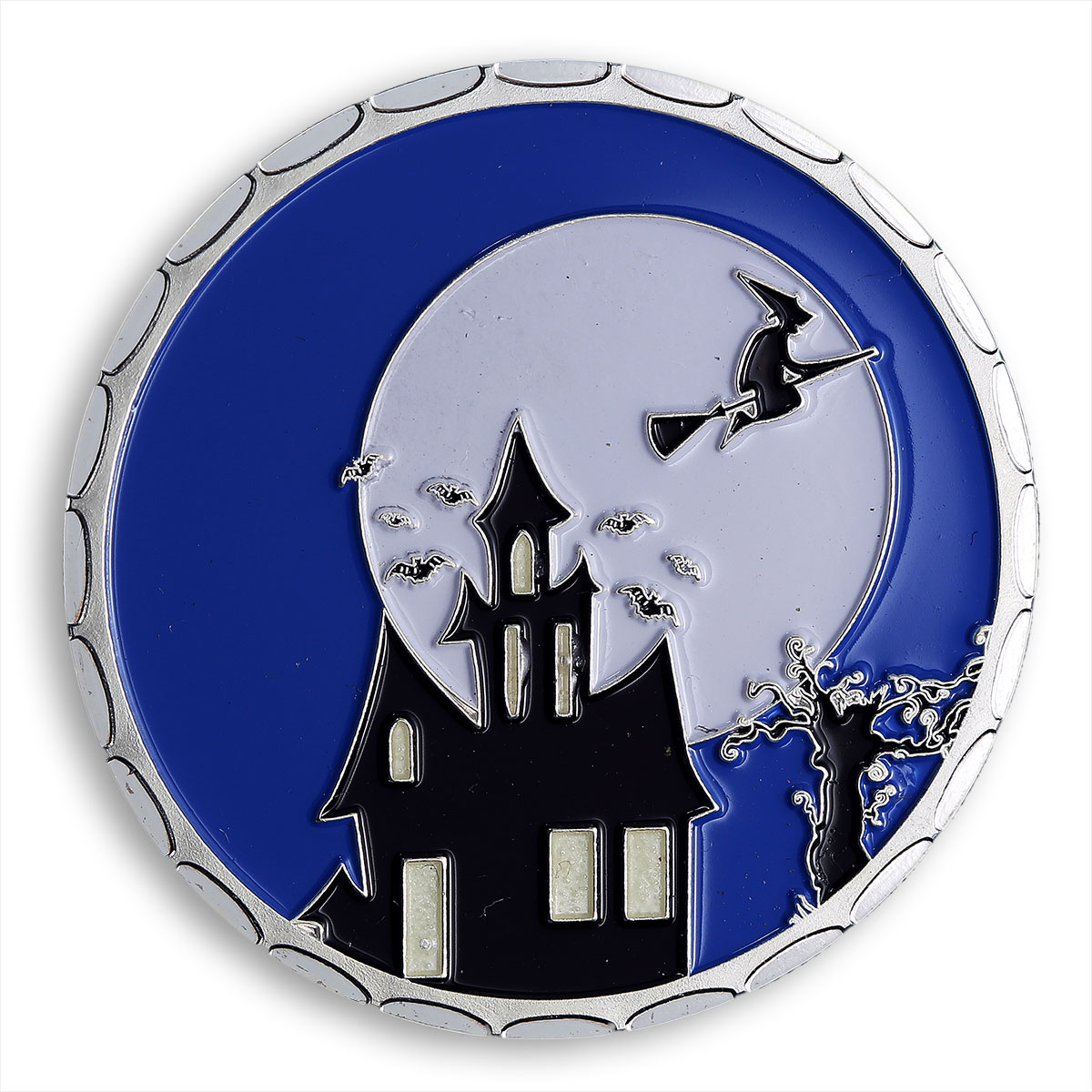 Fine Happy Halloween, Pumpkin, Colored silver plated souvenir token coin 40 mm