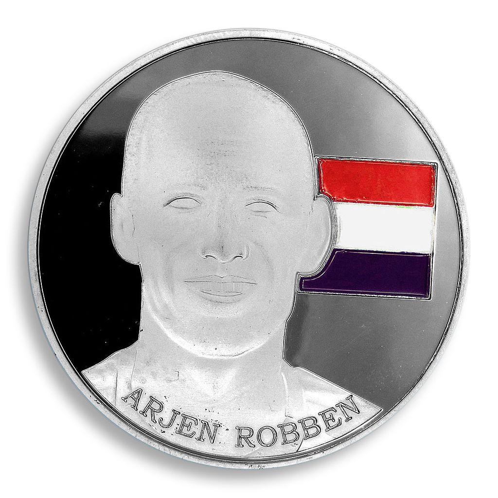 Football World Cup 2014, Robben, Brazil, FIFA, Colorized, Silver Plated, Token