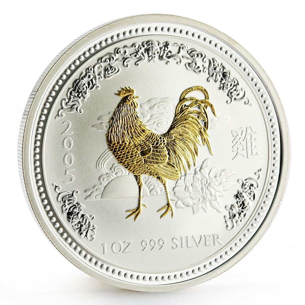 Australia 1 dollar Lunar Calendar I Year of the Rooster gilded silver coin 2005