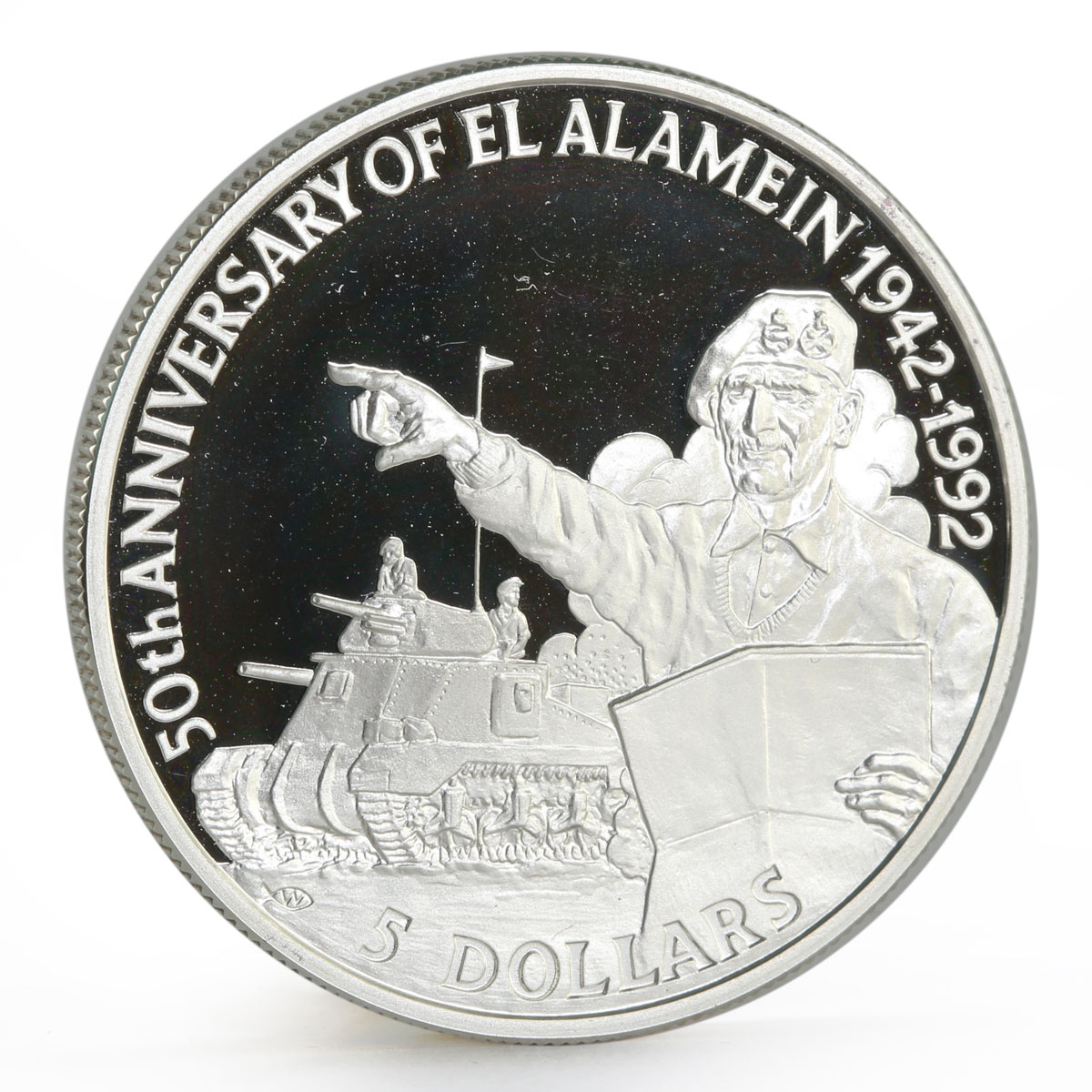 Belize 5 dollars 50th Anniversary of El Alamein Montgomery proof silver 1992