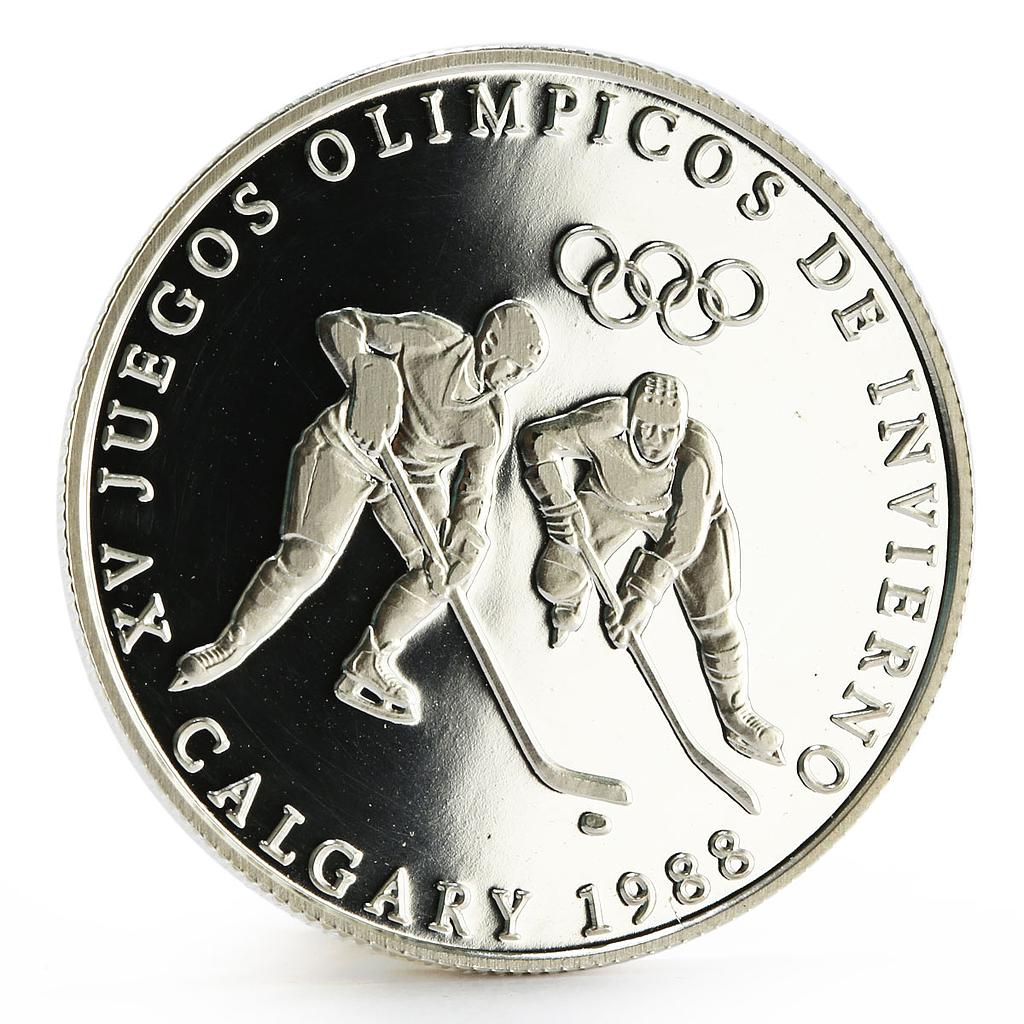 Panama 1 balboa Calgary Olympic Winter Games series Hockey silver coin 1988