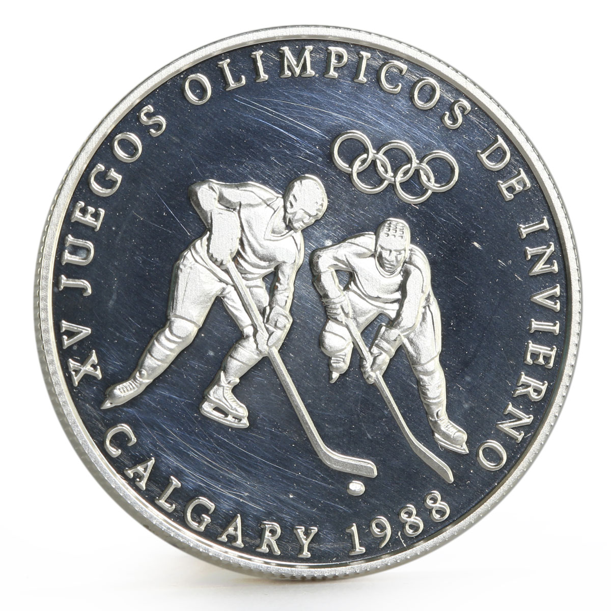 Panama 1 balboa Calgary Olympic Winter Games series Hockey silver coin 1988