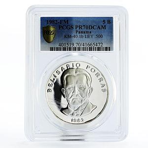 Panama 5 balboas President Belisario Porras PR70 PCGS proof silver coin 1982