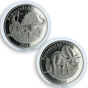France Mayotte 1 franc set of 2 coins Dinosaurs Dimetrodon Torosaurus 2016