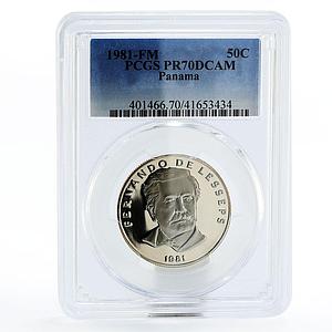 Panama 50 centesimos Fernando de Lesseps PR70 PCGS proof nickel coin 1981