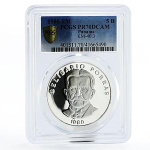 Panama 5 balboas President Belisario Porras PR70 PCGS proof silver coin 1980