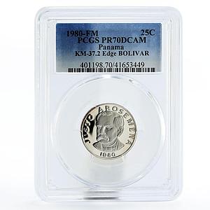 Panama 25 centesimos Statesman Justo Arosemena PR70 PCGS proof nickel coin 1980