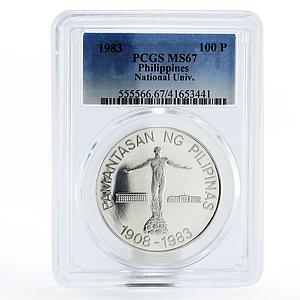 Philippines 100 piso 75th Anniversary of University MS67 PCGS silver coin 1983