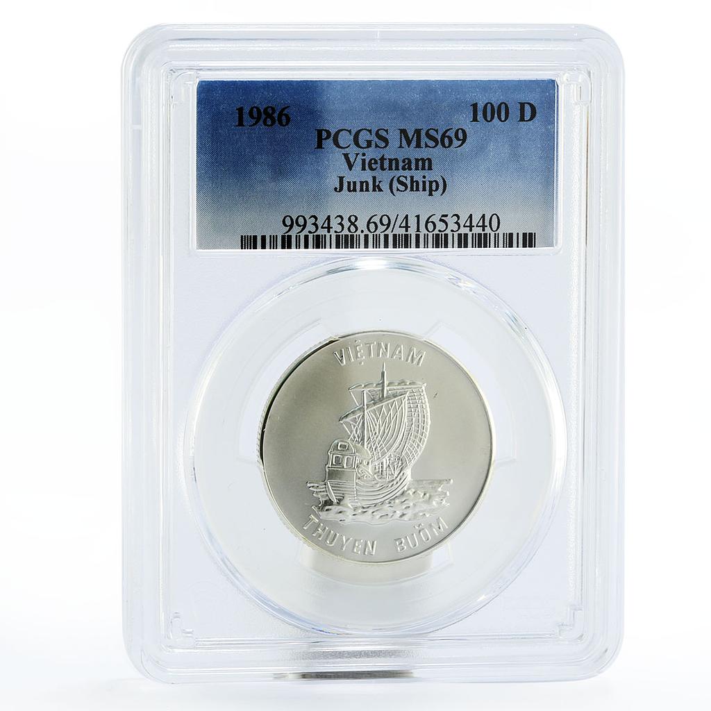 Vietnam 100 dong Vietnamese Historic series Junk Ship MS69 PCGS silver coin 1986