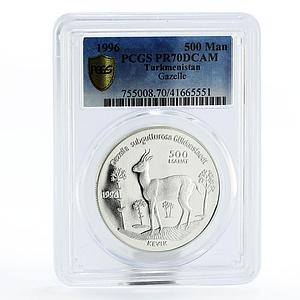 Turkmenistan 500 manat Endangered Wildlife Gazelle PR70 PCGS silver coin 1996